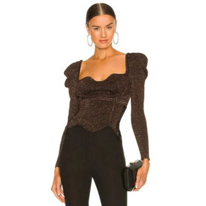 NWT Elliatt Womens Bronze Metallic Cassie Top Stretchy Black Lace Size XS